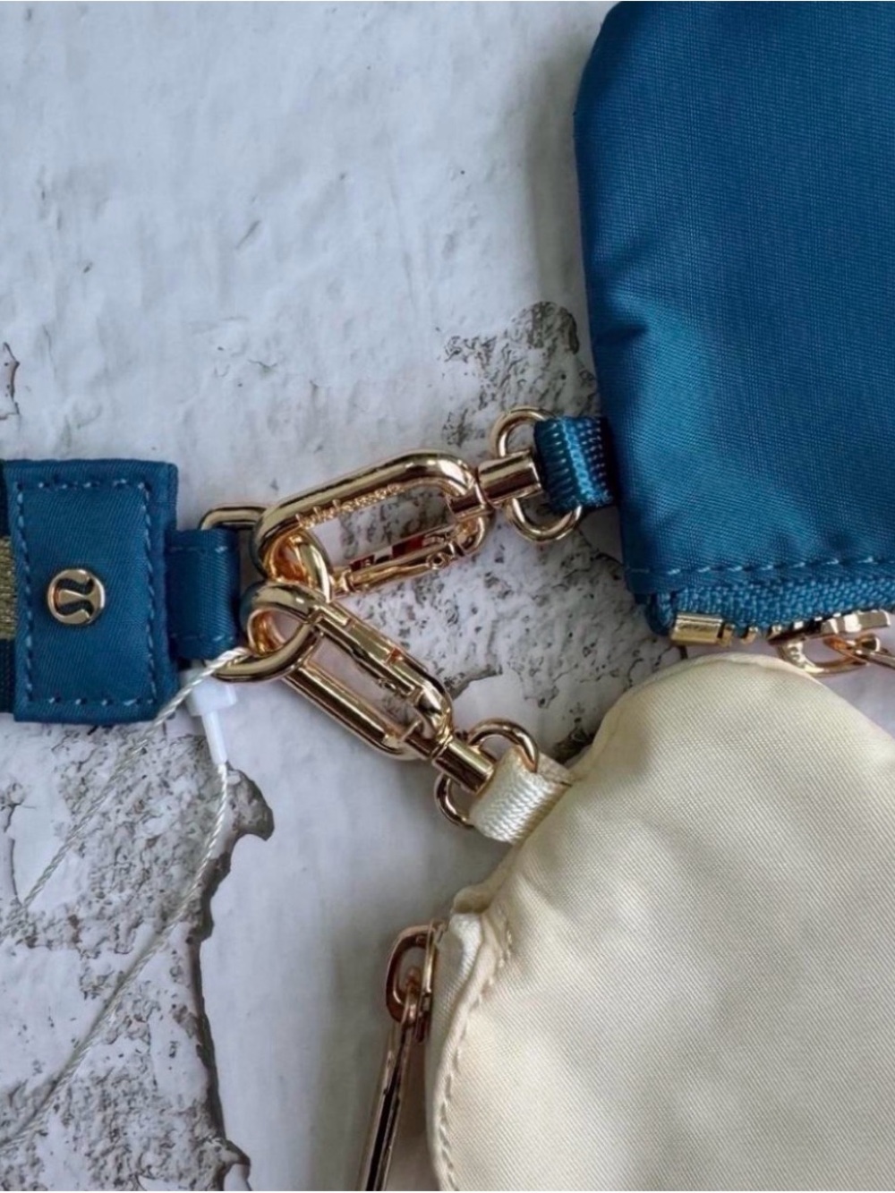 lululemon teal and cream dual pouch wristlet with branded strap - Picture 2 of 4